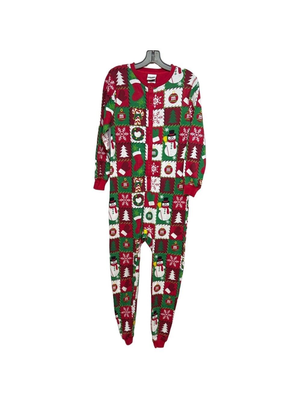 M&M’s World XS Christmas Holiday One Piece Pajamas Red Green